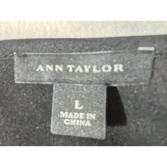 Ann Taylor Black Ivory Lace Overlay Long Sleeve Top Wool Blend Large Tunic CHIC - Picture 5 of 9